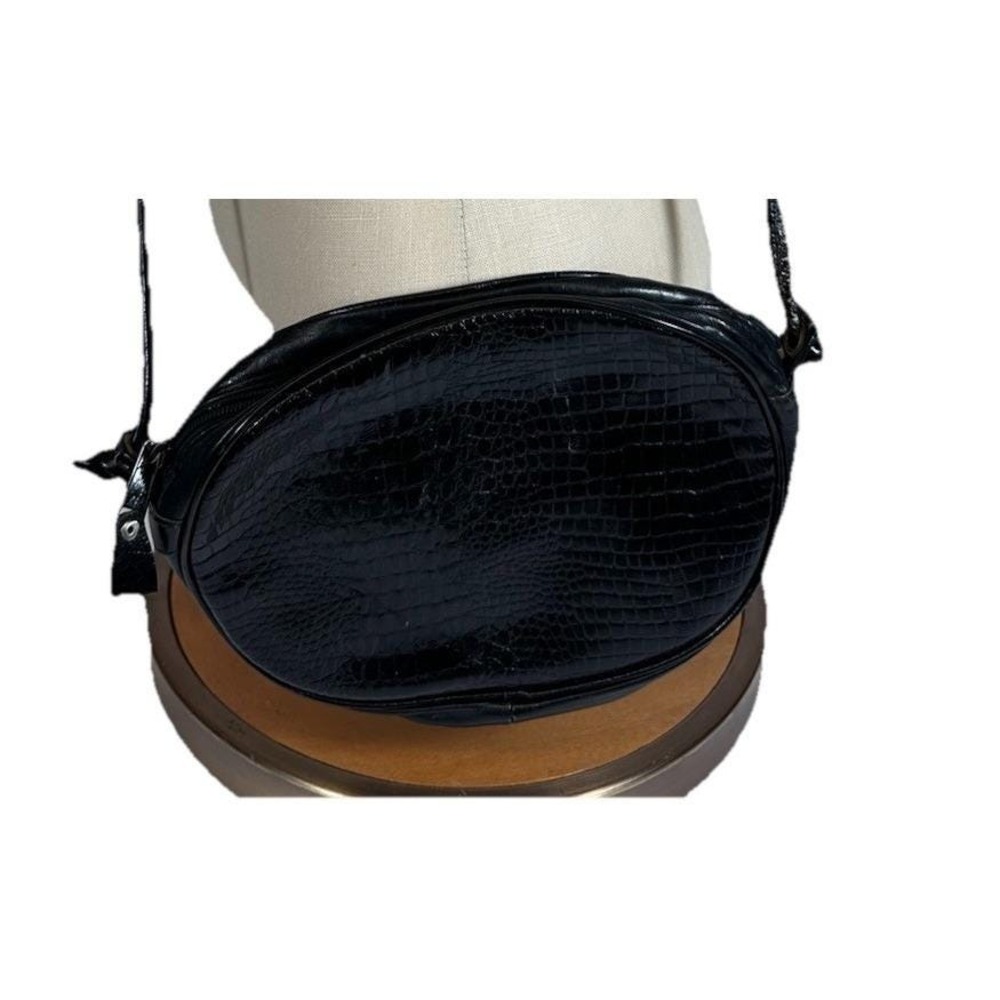 Jeffrey Laurence For Lawrence Bently Black Leather Croc Embossed Handbag Vtg 80s